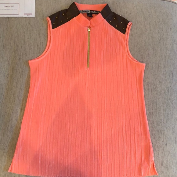 Golf top with faux leather shoulders and gold studs - Picture 1 of 9